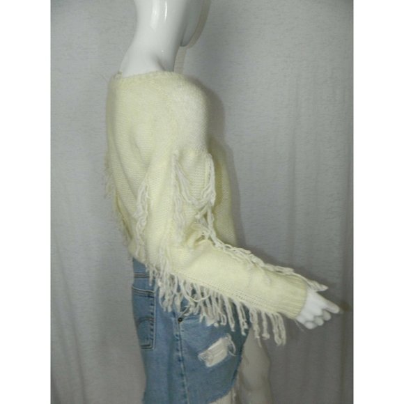 Line Dot Sweater Ivory Soft Fringe Crew Neck Pullover Size M/L - Picture 7 of 9